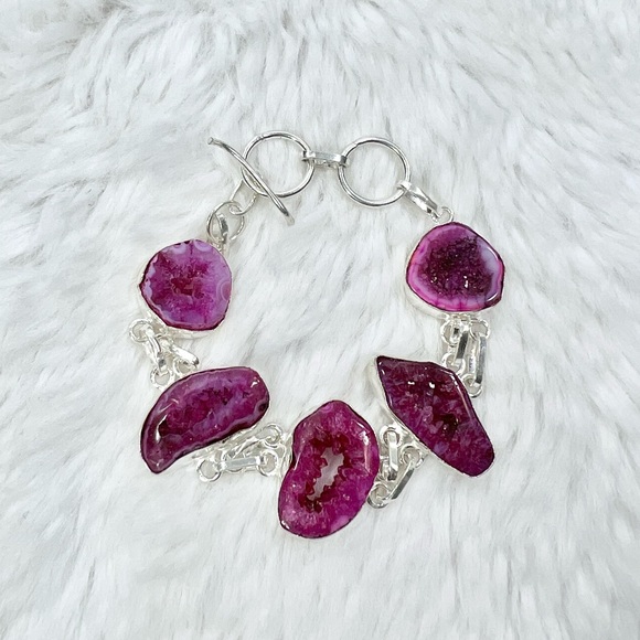 Pink Solar Quartz 925 Large Gemstone Necklace & Bracelet - Picture 3 of 8